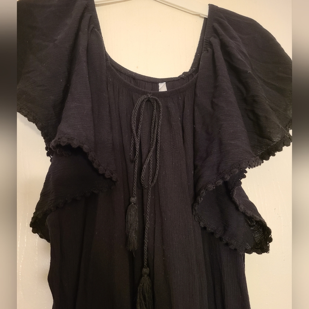 Women’s Black Maxi Dress with Ruffle Shoulders - Picture 2 of 2
